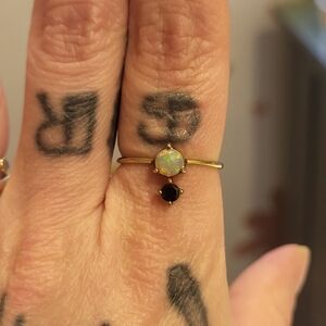 Local Eclectic Opal and Black Garnet Gold Plated Sterling Ring Size 7.5